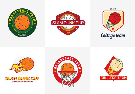 Set of vintage color basketball championship logos