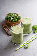 Green smoothie with banana, chia and kale
