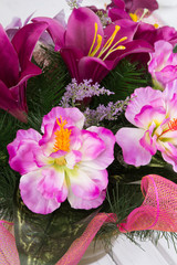 closeup of a bouquet of artificial flowers