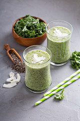 Green smoothie with banana, chia and kale