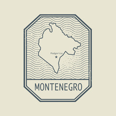 Stamp with the name and map of Montenegro