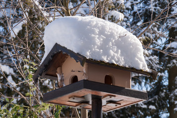 Naklejka premium Vogelhaus mit Schneehaube