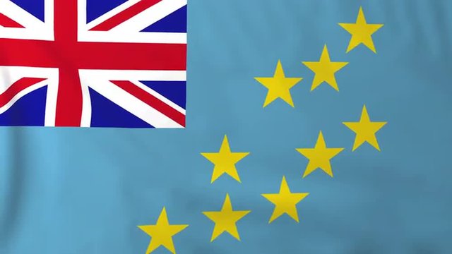 Flag of Tuvalu, slow motion waving. Rendered using official design and colors. Highly detailed fabric texture. Seamless loop in full 4K resolution. ProRes 422 codec.