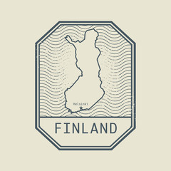 Stamp with the name and map of Finland