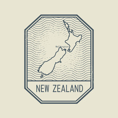 Stamp with the name and map of New Zealand