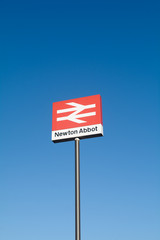Railway Station sign in Newton Abbot, Devon, England