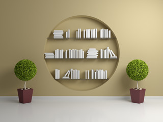 3d rendered bookshelves.