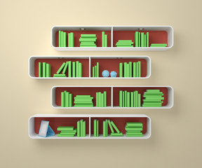 3d rendered bookshelves.