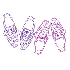 oxfords shoes, doodle hipster lace-Ups shoes, outline style.