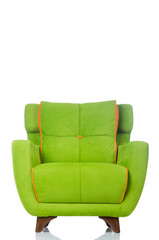 Green armchair isolated on the white