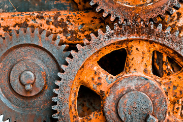 close up image of Rusty cogwheels background