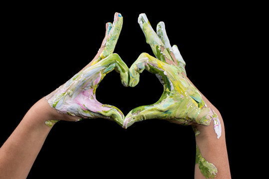 Love Shape Hand. Painted hands make a heart shape.  