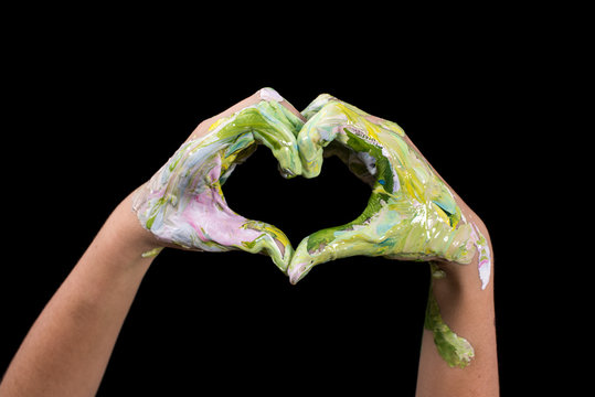 Love Shape Hand. Painted hands make a heart shape.  