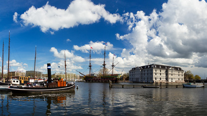 Fototapeta premium VOC Amsterdam in front of the National Maritime Museum in Amsterdam