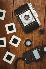View of an old camera with photos slides