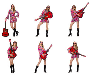 Fototapeta premium Woman guitar player isolated on white