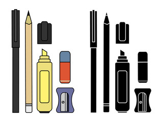 Obraz premium Stationery writing tools set. Color. Silhouette