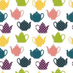 seamless pattern with colorful coffee and teapots