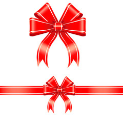 Hand drawn vector illustration of a red ribbon tied into a bow on white background