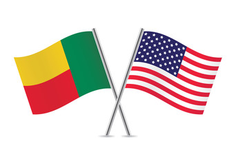 Benin and American flags. Vector illustration.