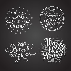 winter holiday calligraphy. let it snow. happy new year. best wishes. year of monkey