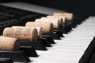 Wine cork on piano keyboard