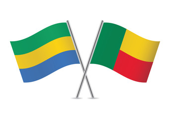 Benin and Gabon flags. Vector illustration.