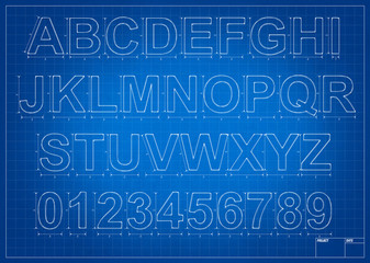 Architect blueprint alphabet letters