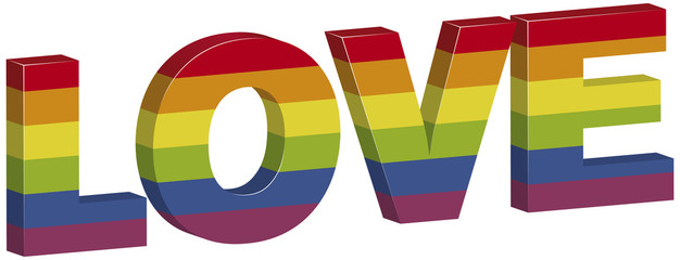 The word Love painted in the colors of gay flag