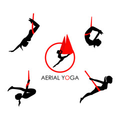 Aerial yoga training icons, vector illustration