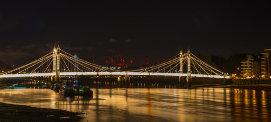 Fototapeta na wymiar Illuminated Albert bridge in west London at night