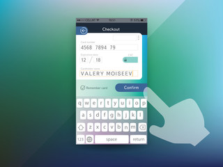 Vector credit card checkout screen template for smartphone user