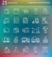 Transportation, logistics and delivery linear style icons set