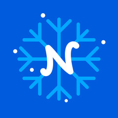 N letter with snowflake icon on the blue background.