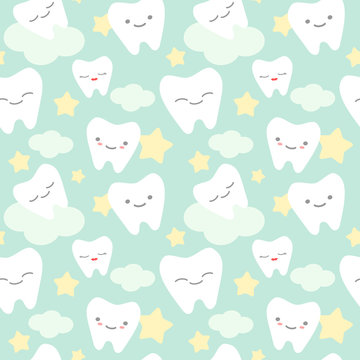 cartoon teeth cute colorful seamless vector pattern background illustration