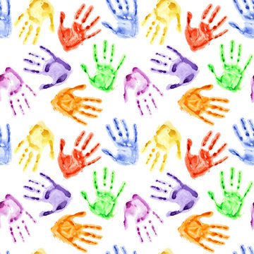 Rainbow watercolor hand prints