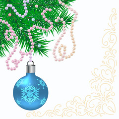 Christmas background with balls and fir branches