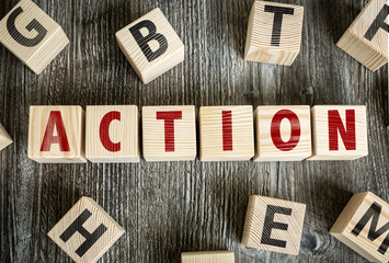 Wooden Blocks with the text: Action
