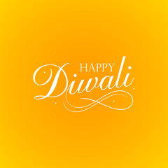 Beautiful lettering calligraphic white text. Calligraphy inscription Happy Diwali festival India on an orange background. Vector illustration EPS 10