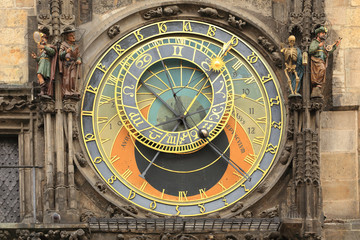 Detail of the historical medieval astronomical Clock in Prague on Old Town Hall , Czech Republic