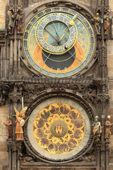 Detail of the historical medieval astronomical Clock in Prague on Old Town Hall , Czech Republic