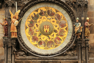 Detail of the historical medieval astronomical Clock in Prague on Old Town Hall , Czech Republic