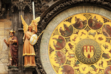 Detail of the historical medieval astronomical Clock in Prague on Old Town Hall , Czech Republic