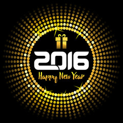 Happy New Year 2016, Vector - Happy New Year and Merry Christmas 2016 - gold disco lights frame