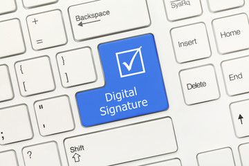 White conceptual keyboard - Digital Signature (blue key)