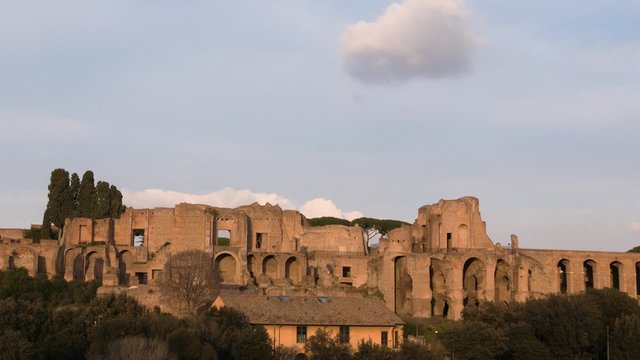 Ruins of Palatine hill palace in Rome. SunSet. Italy. Time Lapse
