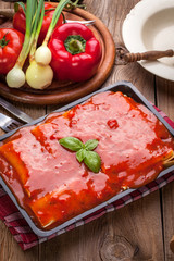 Lasagna with beef . Italian cuisine.