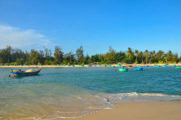 ke ga beach with many colorful boats