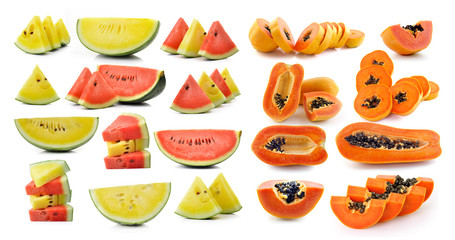  set of watermelon and papaya isolated on white background