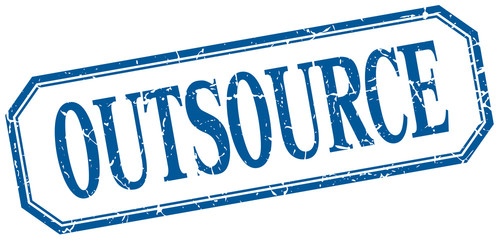 outsource square blue grunge vintage isolated label